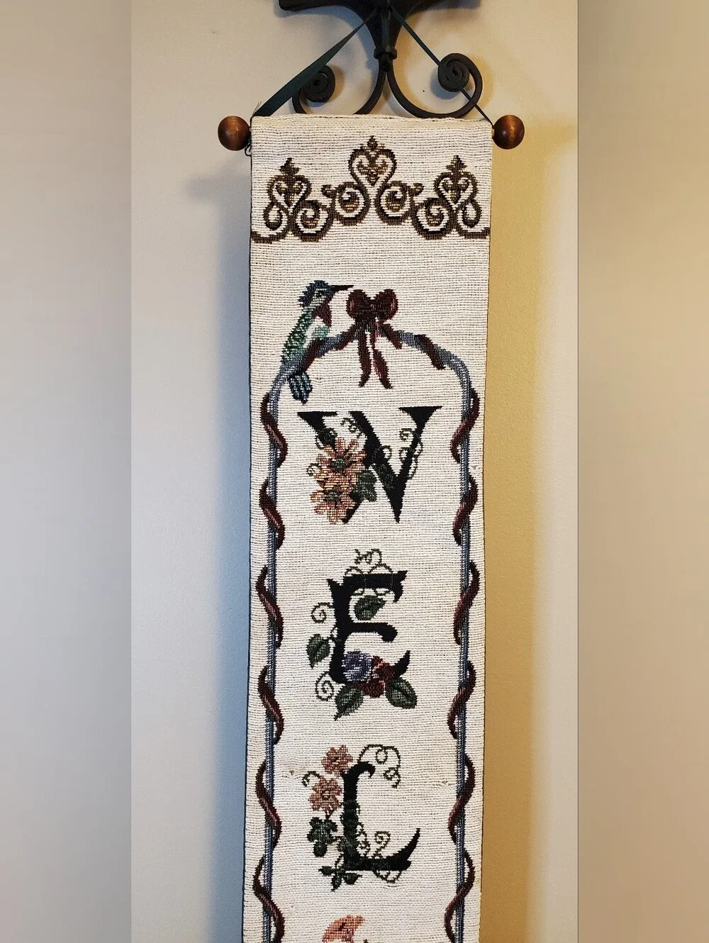 Vintage Welcome Wall Hanging Banner Tapestry Cottagecore Grandmacore Floral 38